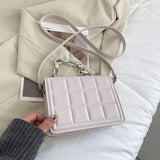 Plaid Leather Shoulder Bag Women Crossbody Handbag Solid Square Chain Purse