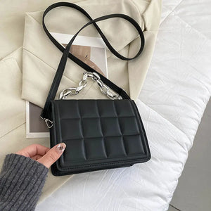 Plaid Leather Shoulder Bag Women Crossbody Handbag Solid Square Chain Purse