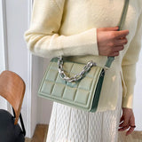 Plaid Leather Shoulder Bag Women Crossbody Handbag Solid Square Chain Purse
