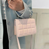 Plaid Leather Shoulder Bag Women Crossbody Handbag Solid Square Chain Purse