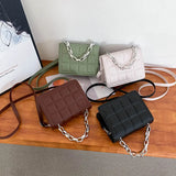 Plaid Leather Shoulder Bag Women Crossbody Handbag Solid Square Chain Purse