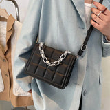 Plaid Leather Shoulder Bag Women Crossbody Handbag Solid Square Chain Purse