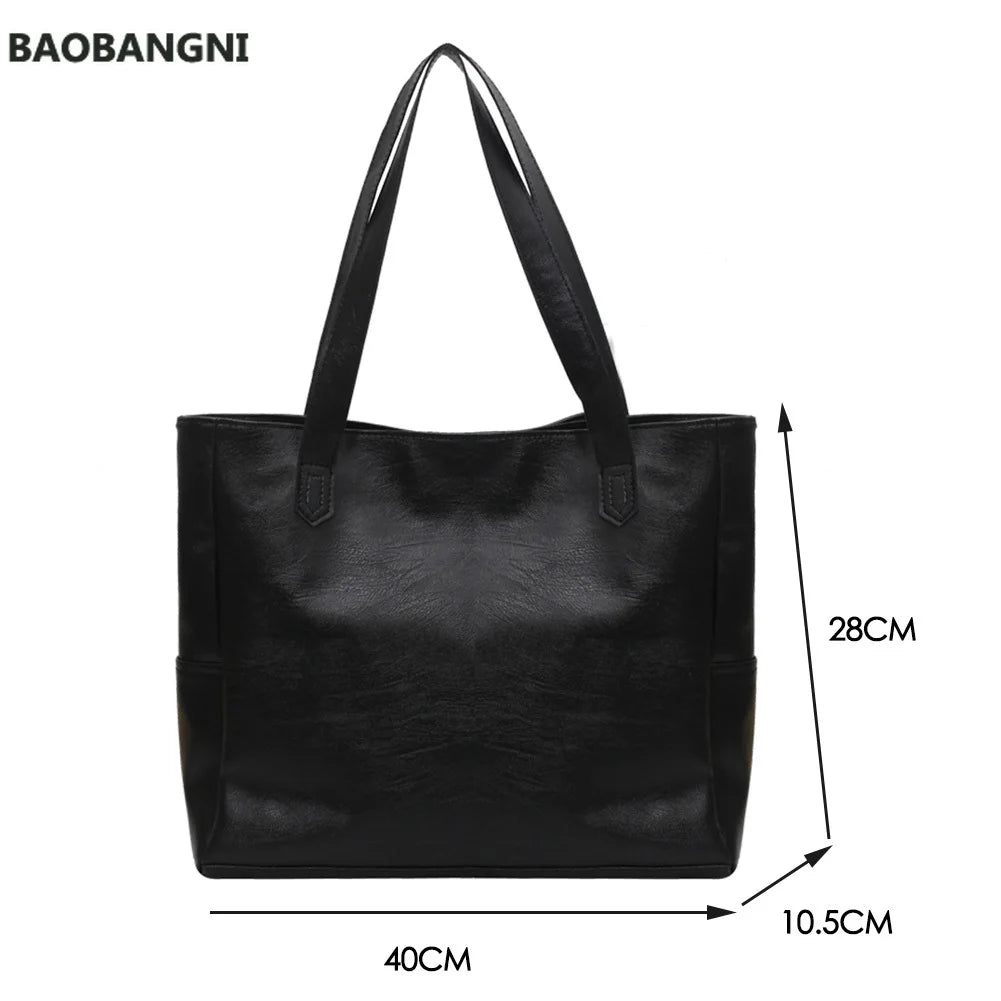Autumn PU Leather Top-handle Bag Large Capacity Shoulder Tote