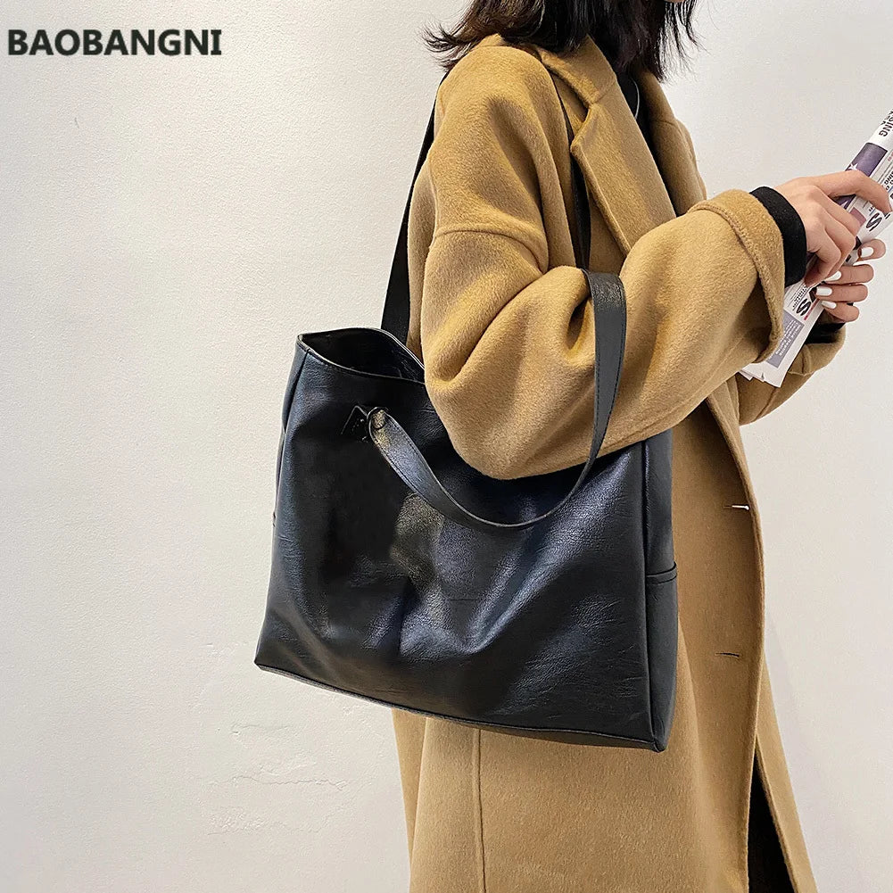 Autumn PU Leather Top-handle Bag Large Capacity Shoulder Tote