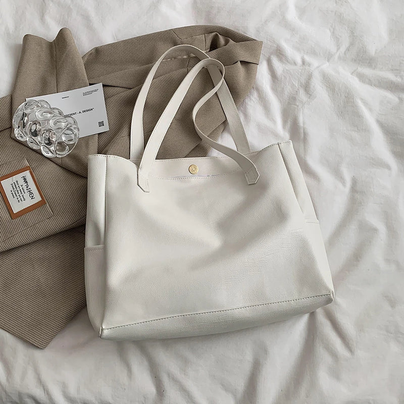 Autumn PU Leather Top-handle Bag Large Capacity Shoulder Tote