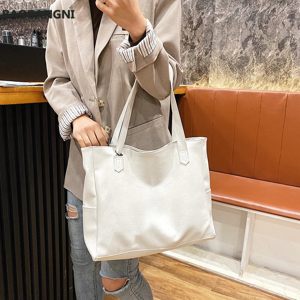 Autumn PU Leather Top-handle Bag Large Capacity Shoulder Tote