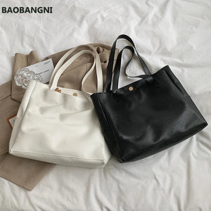 Autumn PU Leather Top-handle Bag Large Capacity Shoulder Tote