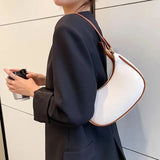 Solid PU Leather Half Moon Bag Casual Underarm Shoulder Handbag
