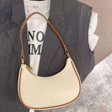 Solid PU Leather Half Moon Bag Casual Underarm Shoulder Handbag