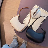 Solid PU Leather Half Moon Bag Casual Underarm Shoulder Handbag