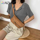 Solid Waist Bag Women PU Leather Zipper Fanny Phone Belt Bum Pouch