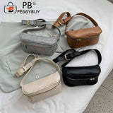Women PU Leather Zipper Waist Bag Casual Shoulder Crossbody Pack