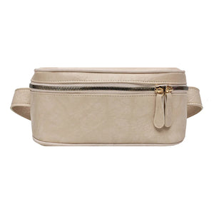 Women PU Leather Zipper Waist Bag Casual Shoulder Crossbody Pack
