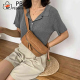 Women PU Leather Zipper Waist Bag Casual Shoulder Crossbody Pack