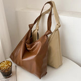Solid Large Capacity Women Shoulder Handbags Totes PU Leather
