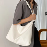 Solid Women Large Capacity PU Leather Tote Handbag