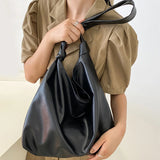 Solid Women Large Capacity PU Leather Tote Handbag