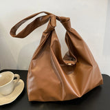 Solid Women Large Capacity PU Leather Tote Handbag