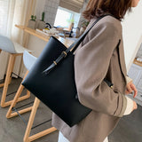 Solid Women PU Leather Shoulder Handbags Large Capacity Tote Clutches