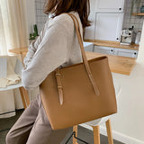 Solid Women PU Leather Shoulder Handbags Large Capacity Tote Clutches