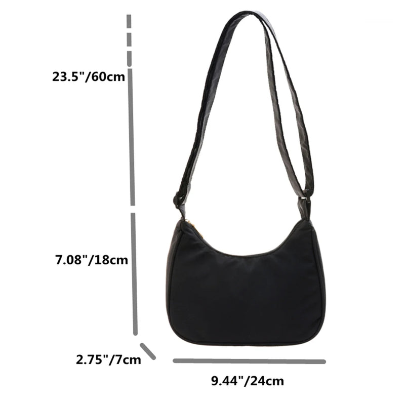 Solid Zipper Shoulder Bag Women Purse Crossbody Bags Retro Nylon Dumpling Bags