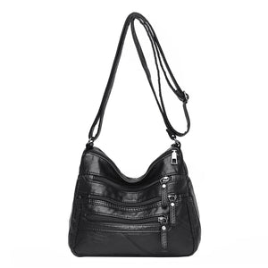 Casual Women PU Crossbody Bag Large Capacity Multi-zipper Handbag