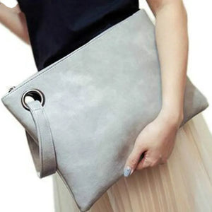 Leather Envelope Zipper Clutch Bag for Women