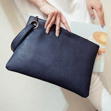 Solid Leather Envelope Clutch Bag for Women