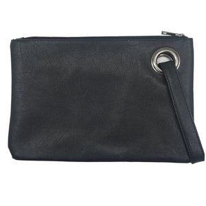 Solid Leather Envelope Clutch Bag for Women
