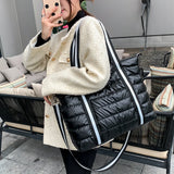 Quilted Shoulder Bag Cartoon Line Handbag Winter Women Shopping Travel Crossbody