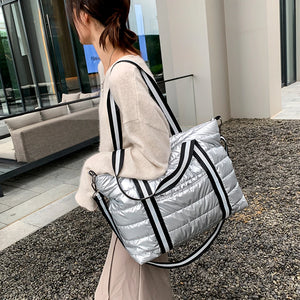 Quilted Shoulder Bag Cartoon Line Handbag Winter Women Shopping Travel Crossbody