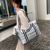 Quilted Shoulder Bag Cartoon Line Handbag Winter Women Shopping Travel Crossbody