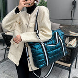 Quilted Shoulder Bag Cartoon Line Handbag Winter Women Shopping Travel Crossbody