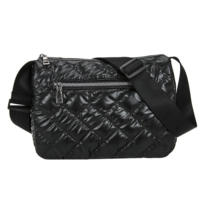 Winter Nylon Crossbody Bag Lady Quilted Padded Bags Female Fluffy Shopper Tote