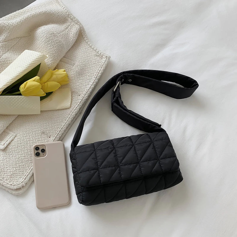 Quilted Cotton Shoulder Bags Winter Nylon Padded Shopper Crossbody Handbag