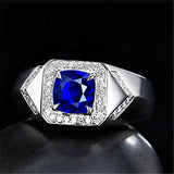 Crystal Sapphire Diamond Men's Ring Silver Jewelry