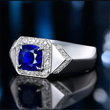 Crystal Sapphire Diamond Men's Ring Silver Jewelry