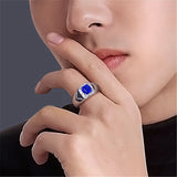 Crystal Sapphire Diamond Men's Ring Silver Jewelry