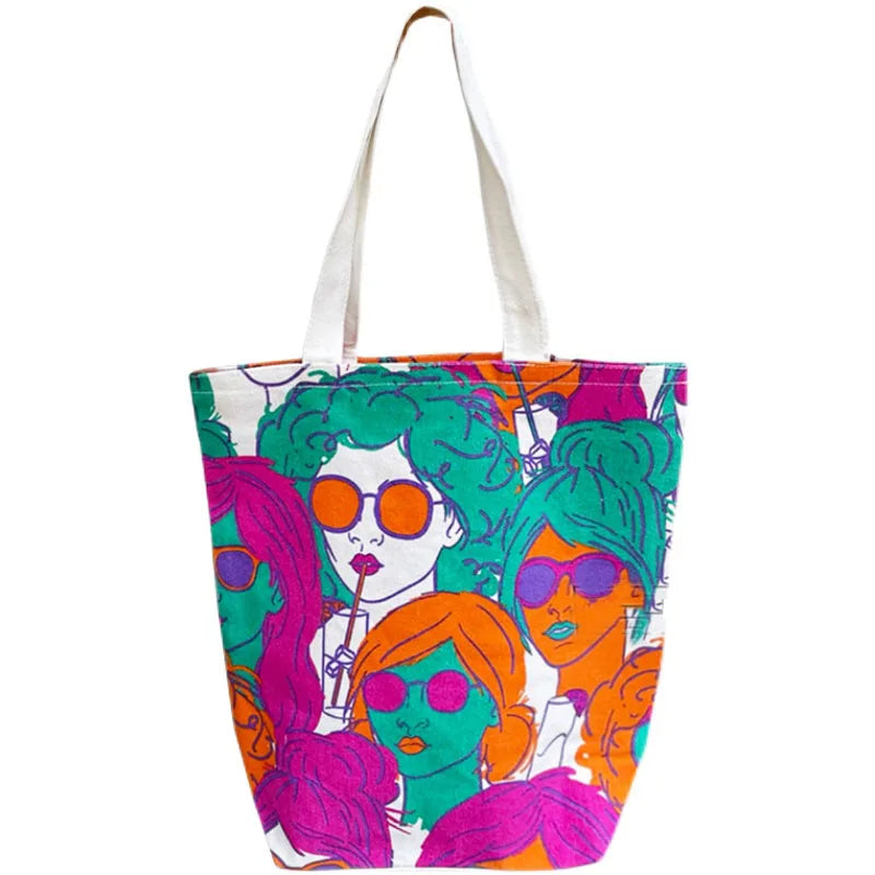 Bright European Canvas Bags Shopping Handbags Women Large Casual Totes Shoulder