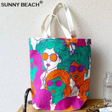 Bright European Canvas Bags Shopping Handbags Women Large Casual Totes Shoulder