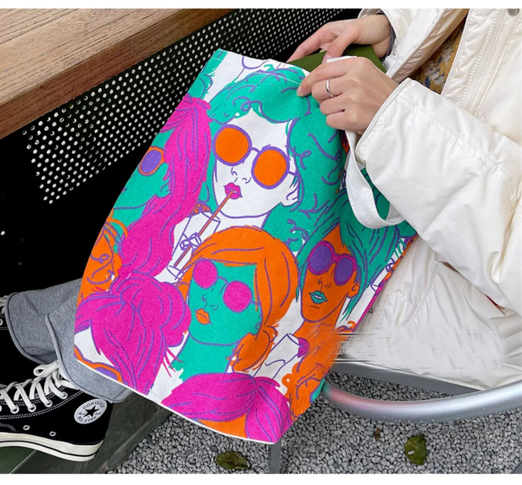 Bright European Canvas Bags Shopping Handbags Women Large Casual Totes Shoulder