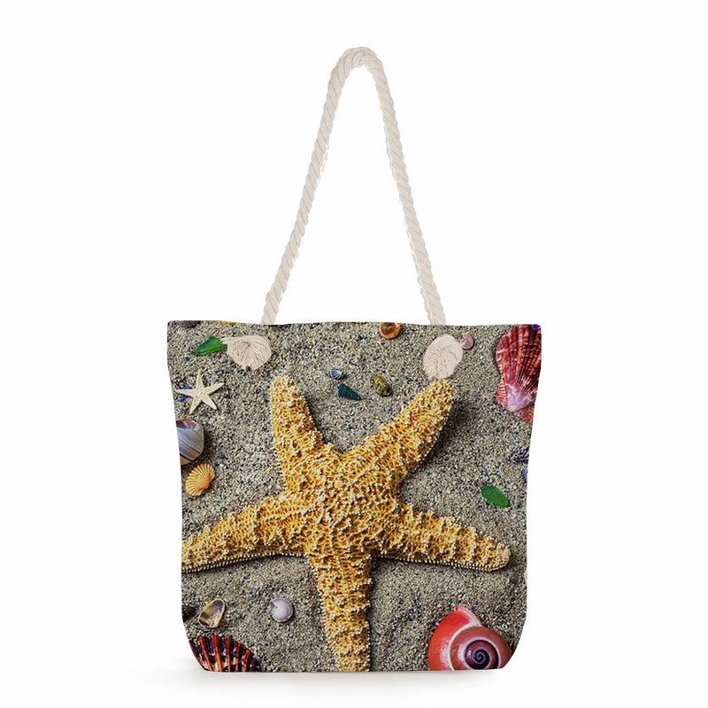Starfish Print Handbags Eco Reusable Shopper Bag Thick Rope Women Tote Bag