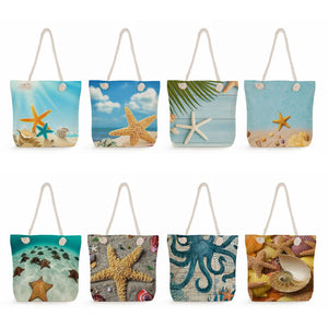 Starfish Print Handbags Thick Rope Tote Bag Summer Shoulder Bag