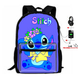 Stitch USB Charging Backpack Water Resistant Laptop Bag
