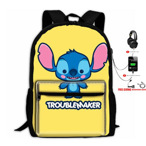 Stitch USB Charging Backpack Water Resistant Laptop Bag