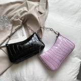 Stone Pattern Leather Women Shoulder Bag Flower Chain Handbag Tote