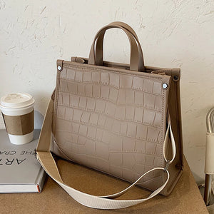 Stone Pattern PU Leather Shoulder Bags for Women Large Capacity Totes Bag