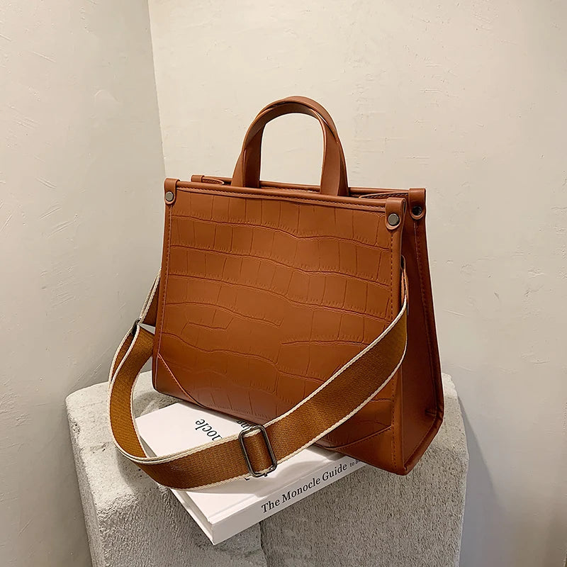 Stone Pattern PU Leather Shoulder Bags for Women Large Capacity Totes Bag