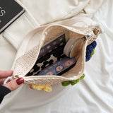 Woven Straw Beach Bag Rattan Handbag Floral Travel Messenger Bag