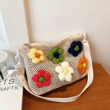 Woven Straw Beach Bag Rattan Handbag Floral Travel Messenger Bag